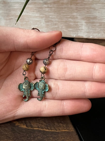 Patina Boho Elephant Earrings // Handmade Unique Earrings //