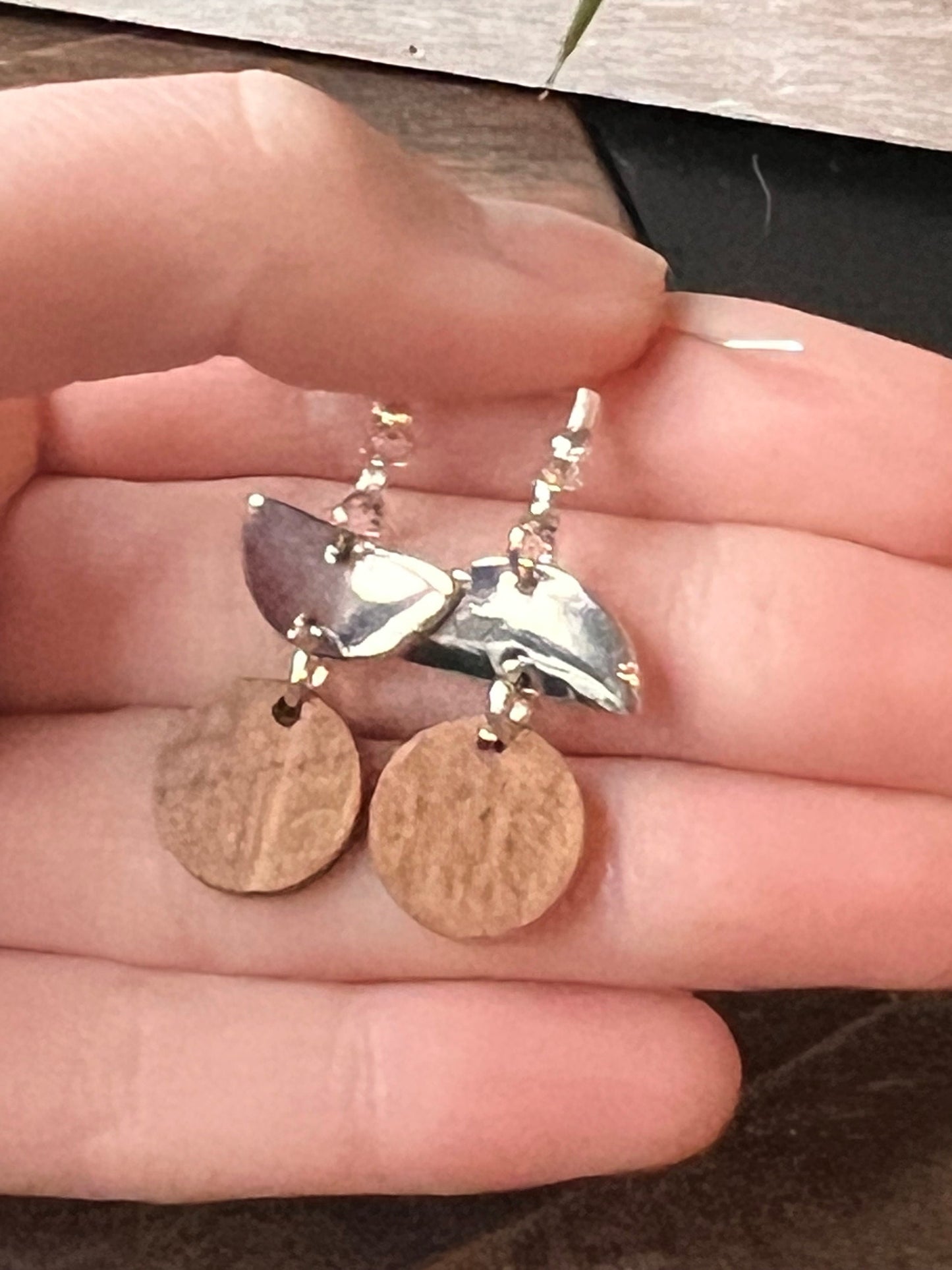 Short Silver and Brown Dangles // Handmade Unique Earrings //