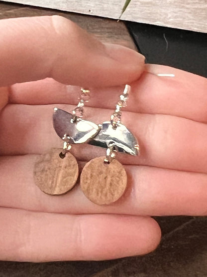 Short Silver and Brown Dangles // Handmade Unique Earrings //