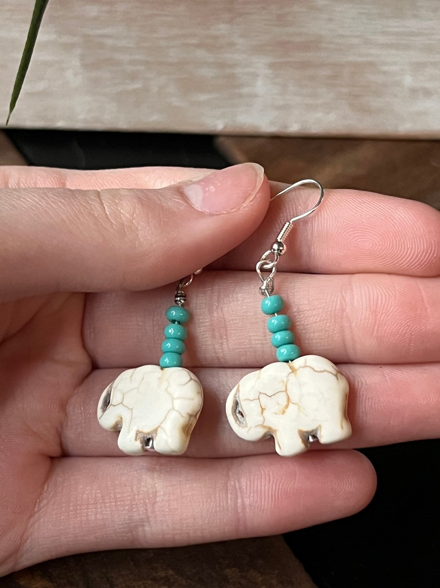 Short Turquoise Elephants // Handmade Unique Earrings //