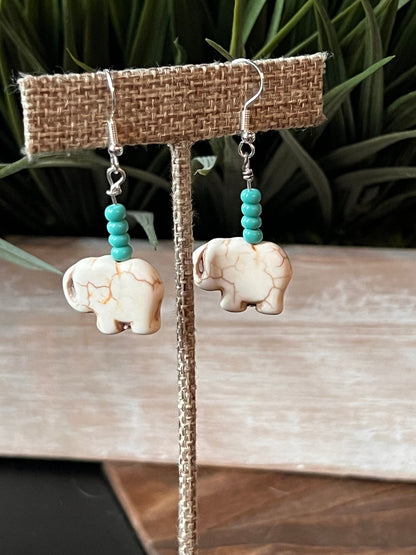 Short Turquoise Elephants // Handmade Unique Earrings //