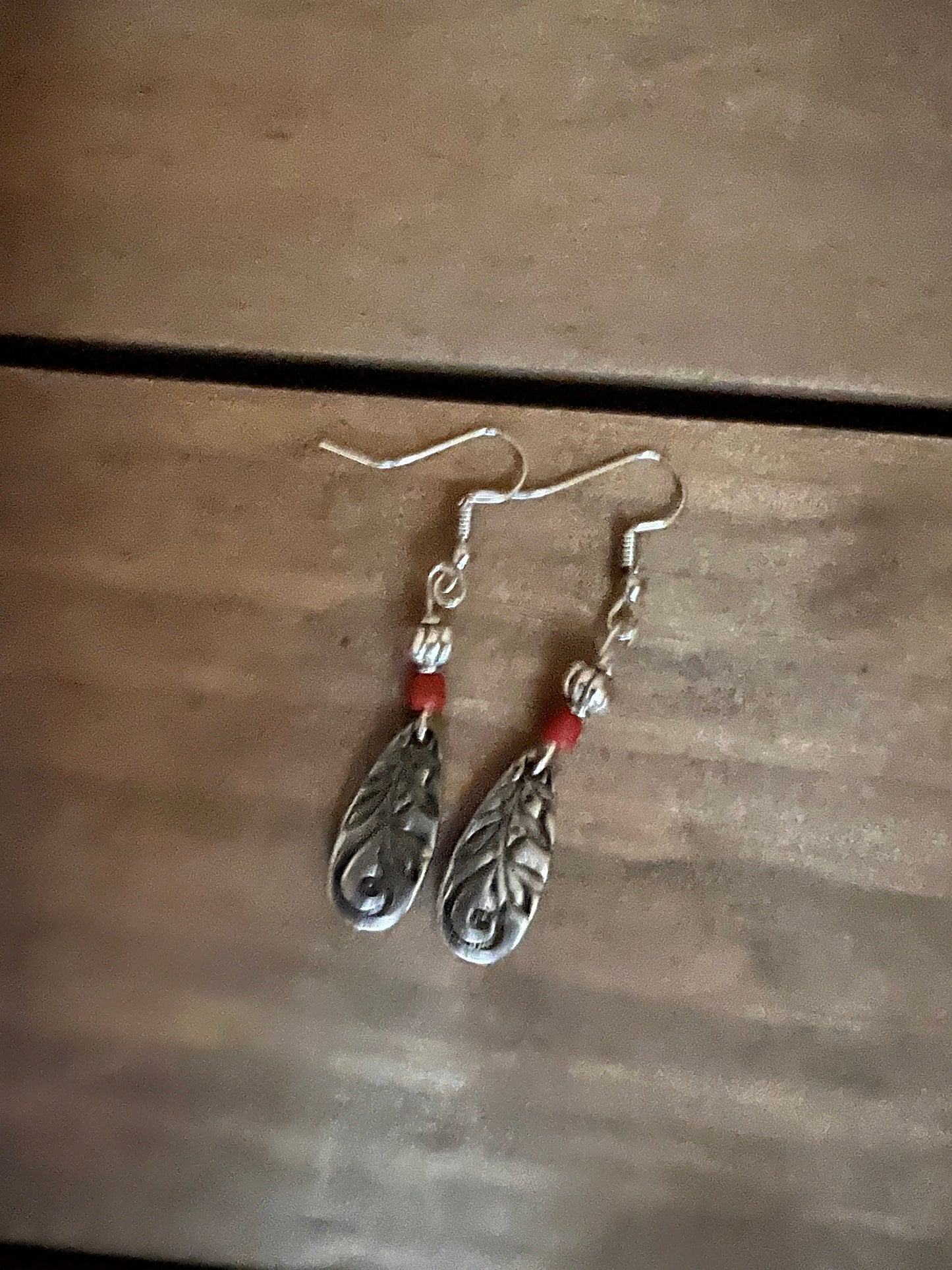 Tribal Wood Boho Dangles -Red //Unique Handmade Jewelry