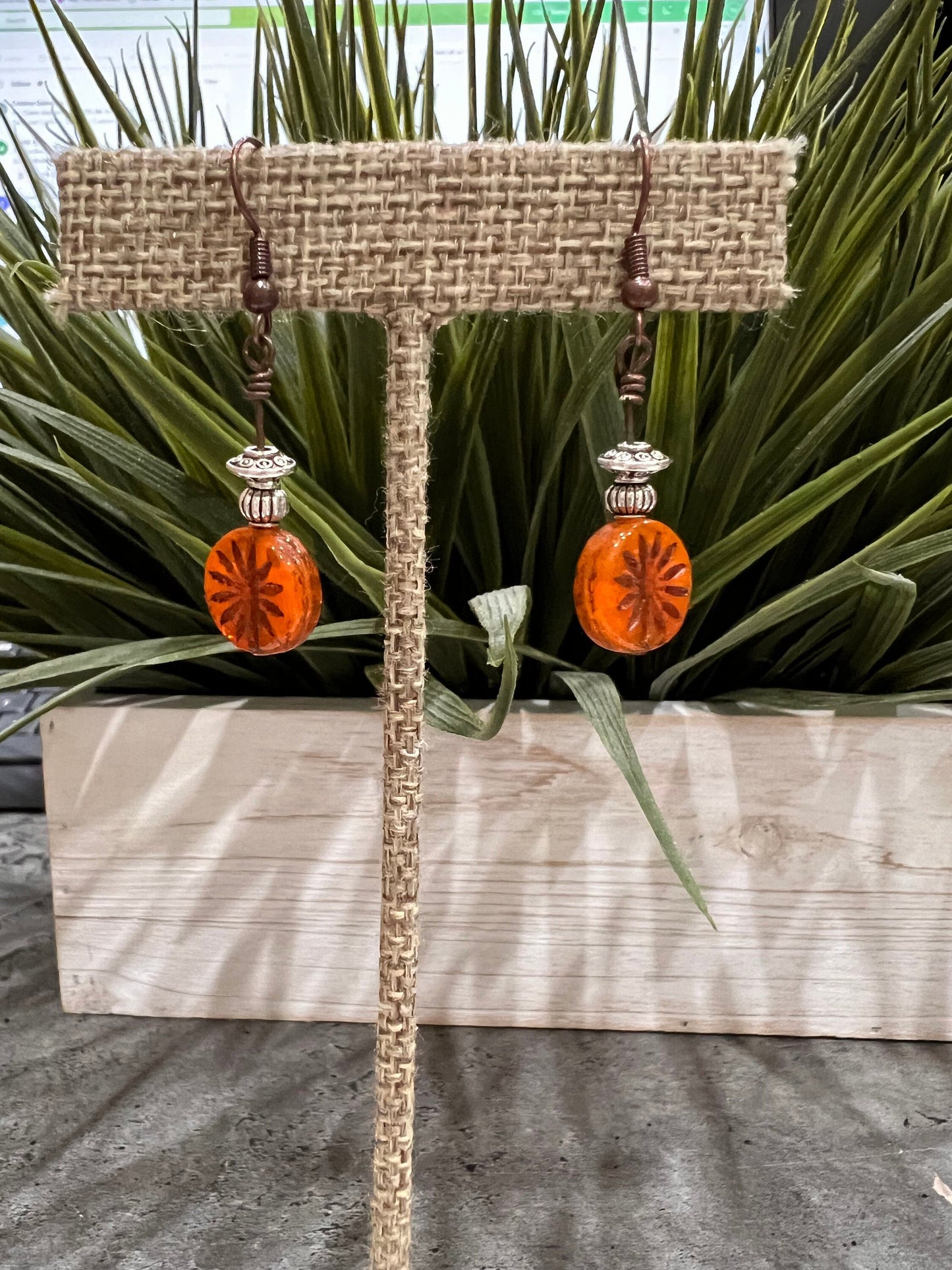 Orange Boho Dangle Earrings/Handmade Unique Jewelry/Gift for her