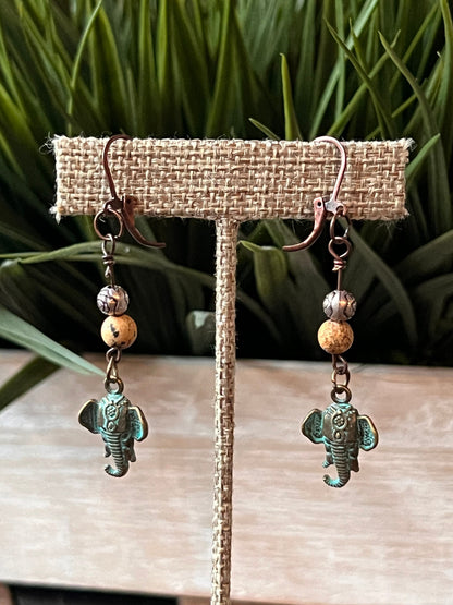 Patina Boho Elephant Earrings // Handmade Unique Earrings //