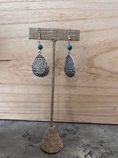 Tribal Teardrops // Silver Dangle Earrings