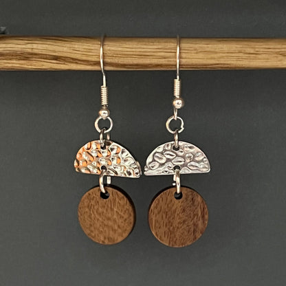 Short Silver and Brown Dangles // Handmade Unique Earrings //