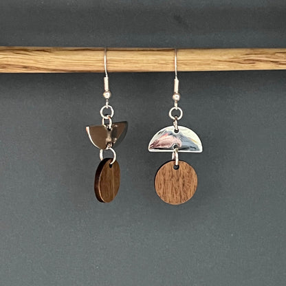 Short Silver and Brown Dangles // Handmade Unique Earrings //