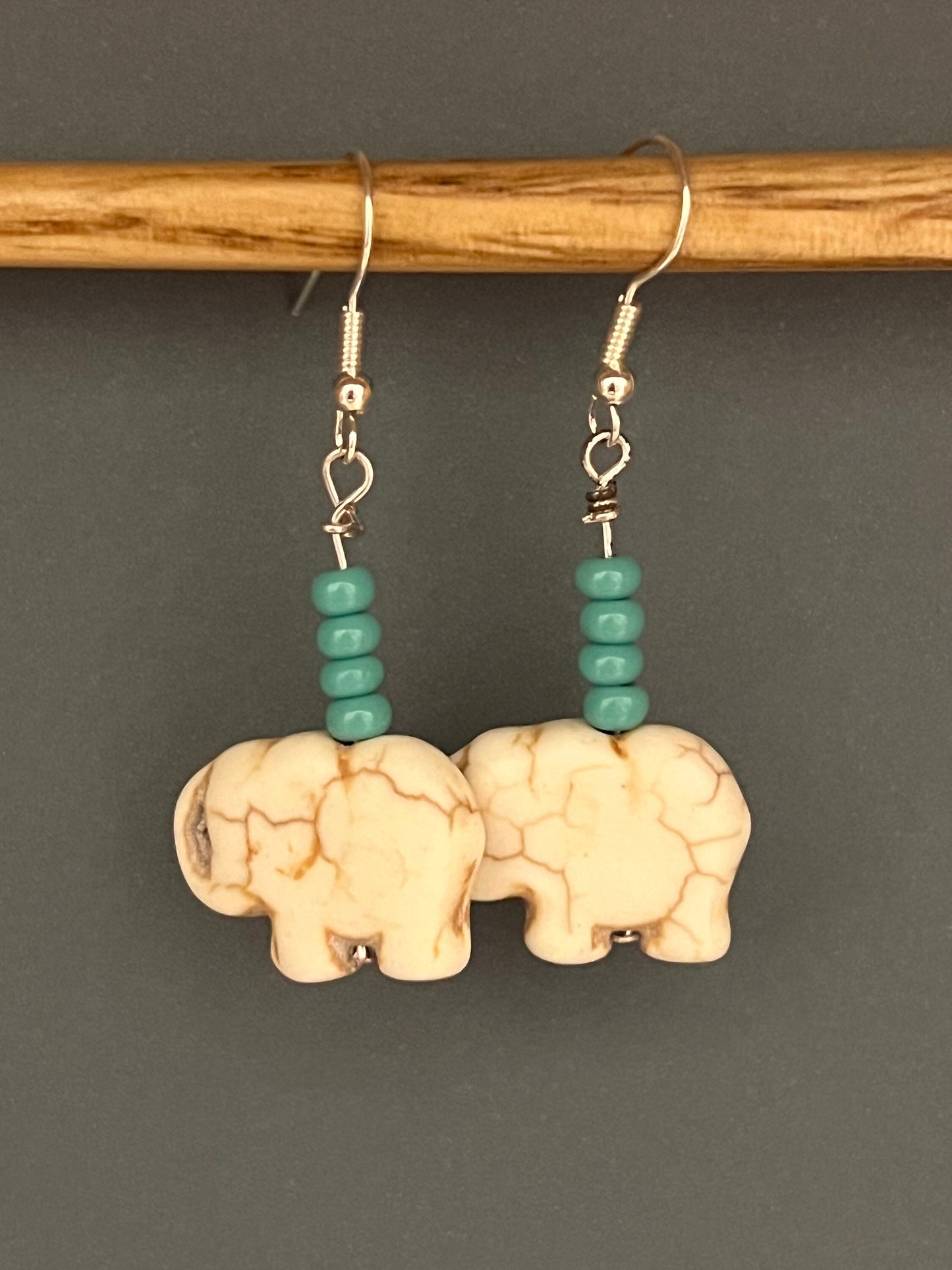 Short Turquoise Elephants // Handmade Unique Earrings //