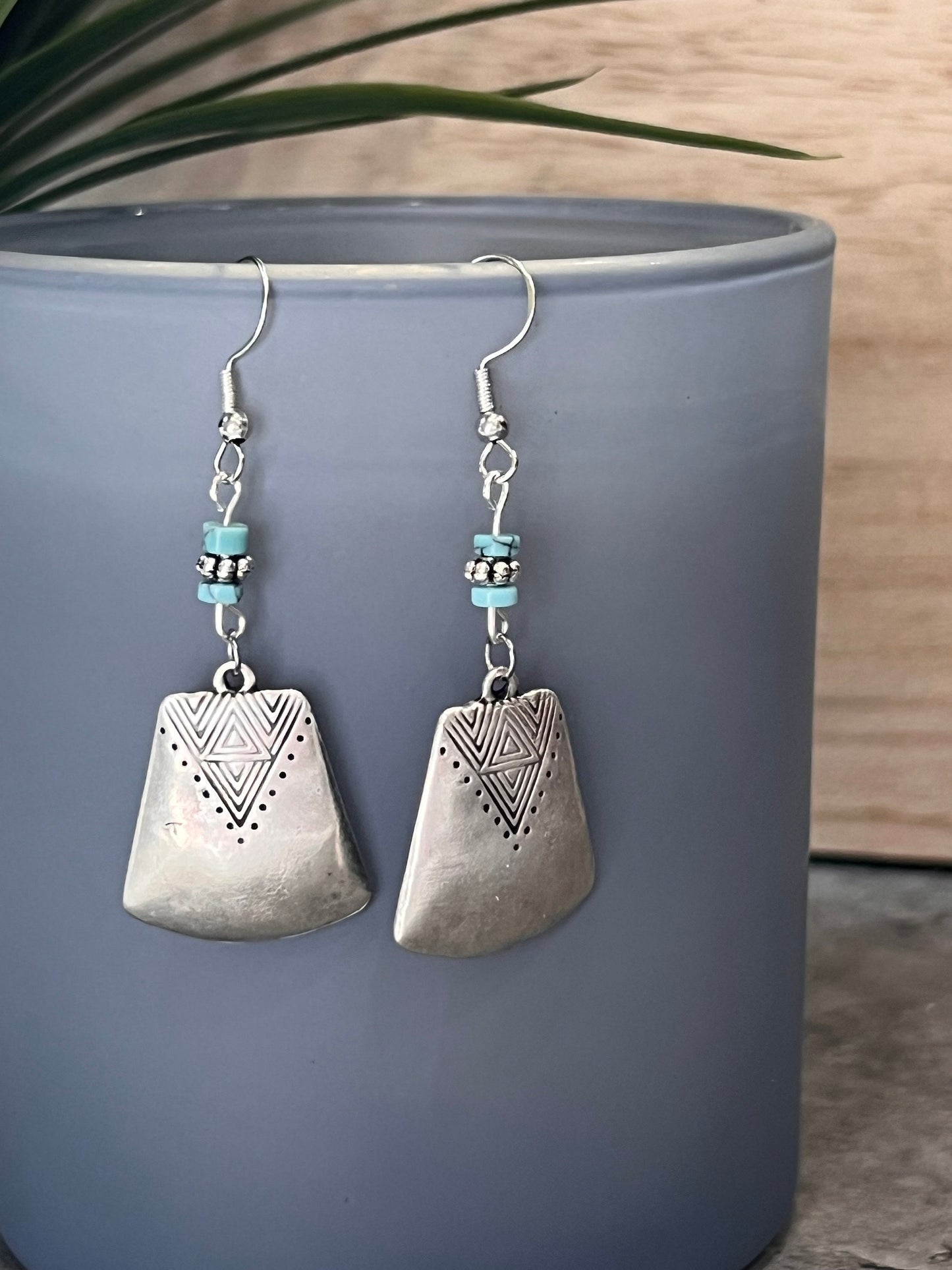 Turquoise Silver Tribal Dangles // Drop Earrings // Gifts for Her