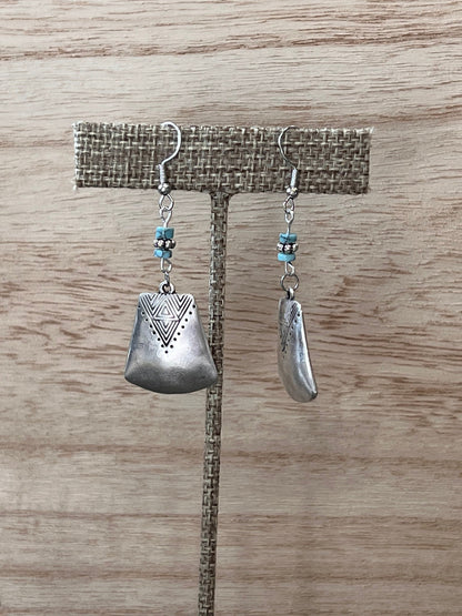 Turquoise Silver Tribal Dangles // Drop Earrings // Gifts for Her