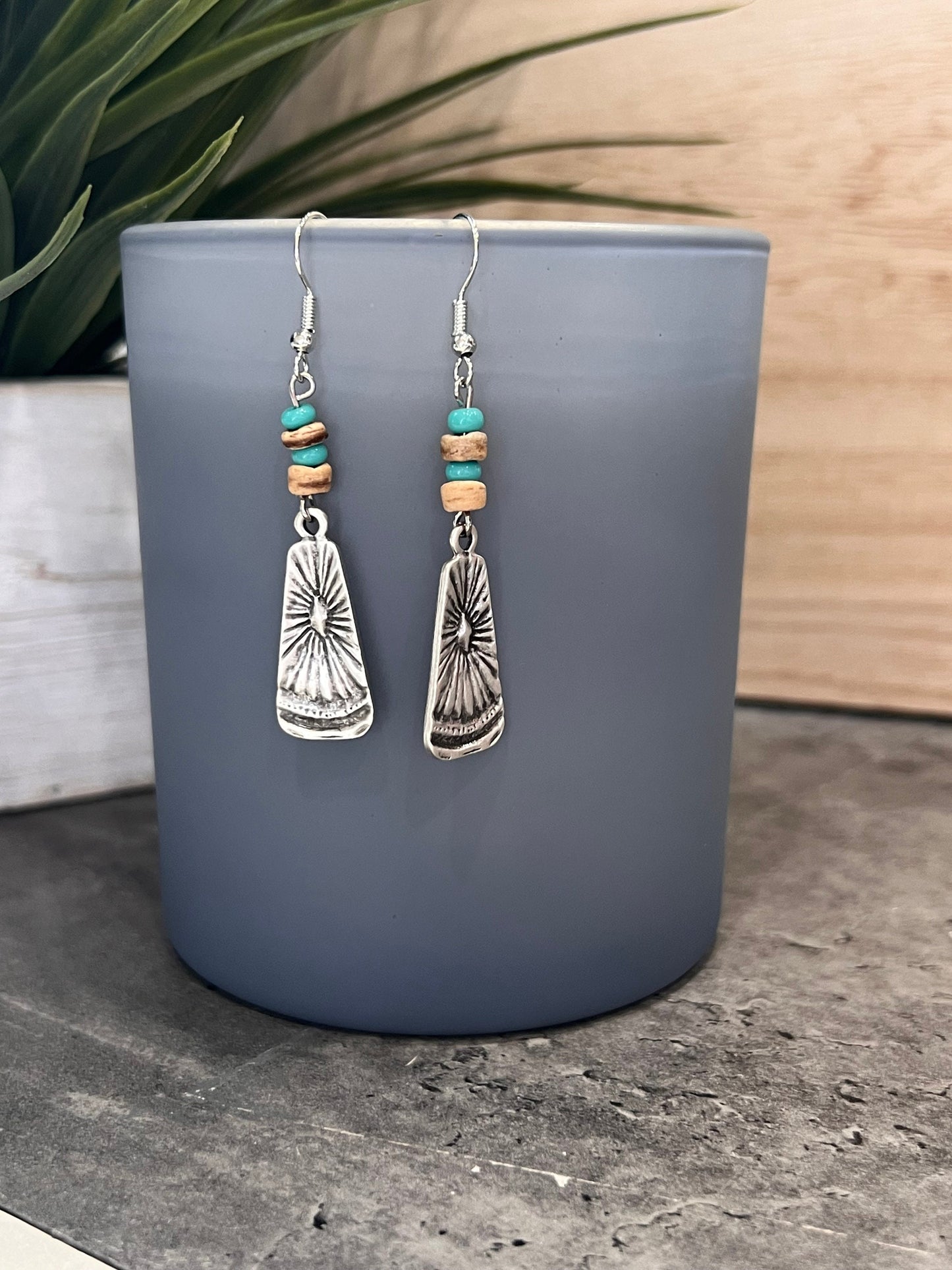 Turquoise Wood Tribal Dangles