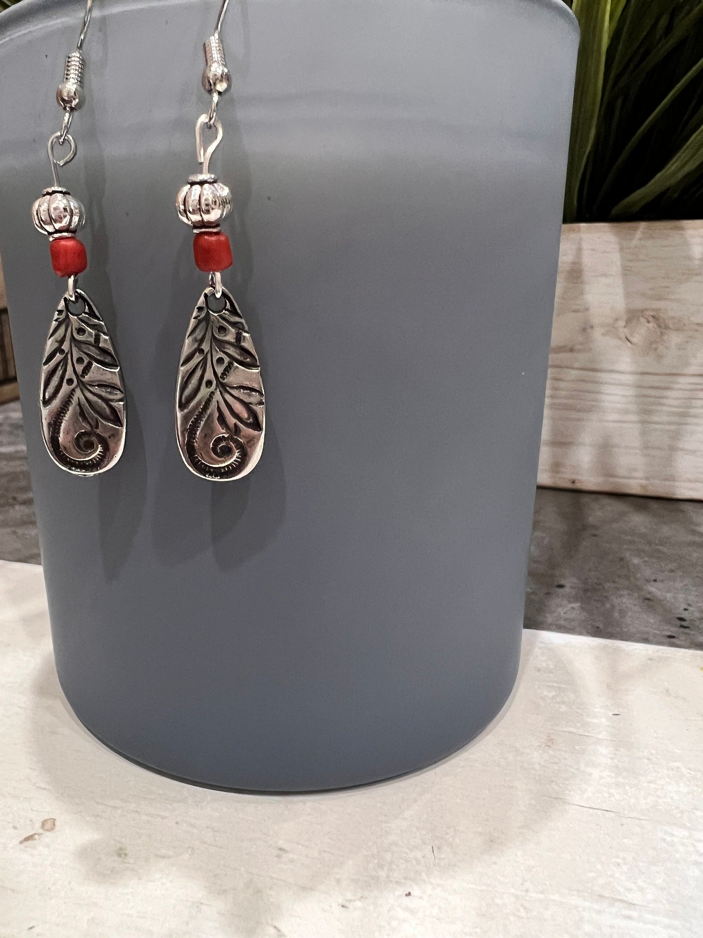 Tribal Wood Boho Dangles -Red //Unique Handmade Jewelry