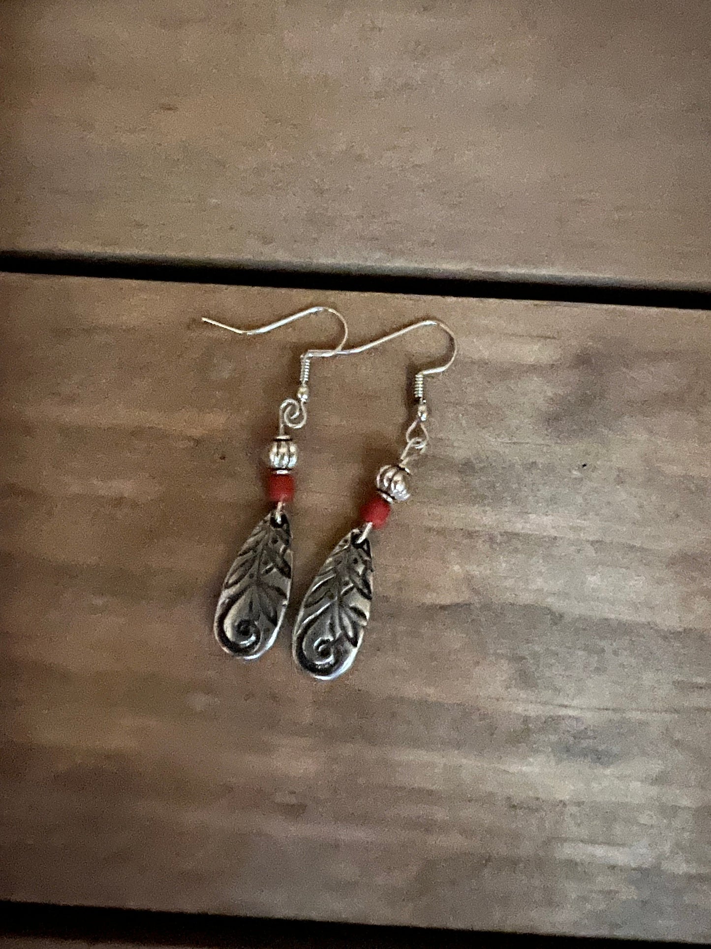 Tribal Wood Boho Dangles -Red //Unique Handmade Jewelry