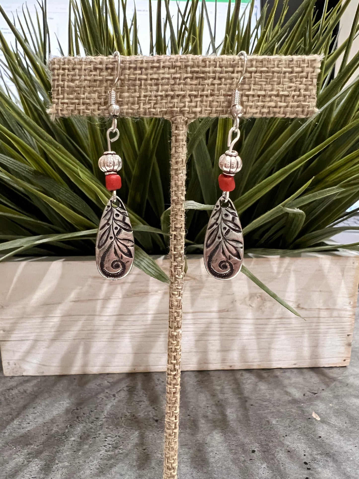 Tribal Wood Boho Dangles -Red //Unique Handmade Jewelry