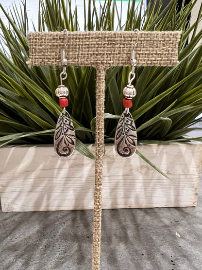 Tribal Wood Boho Dangles -Red //Unique Handmade Jewelry