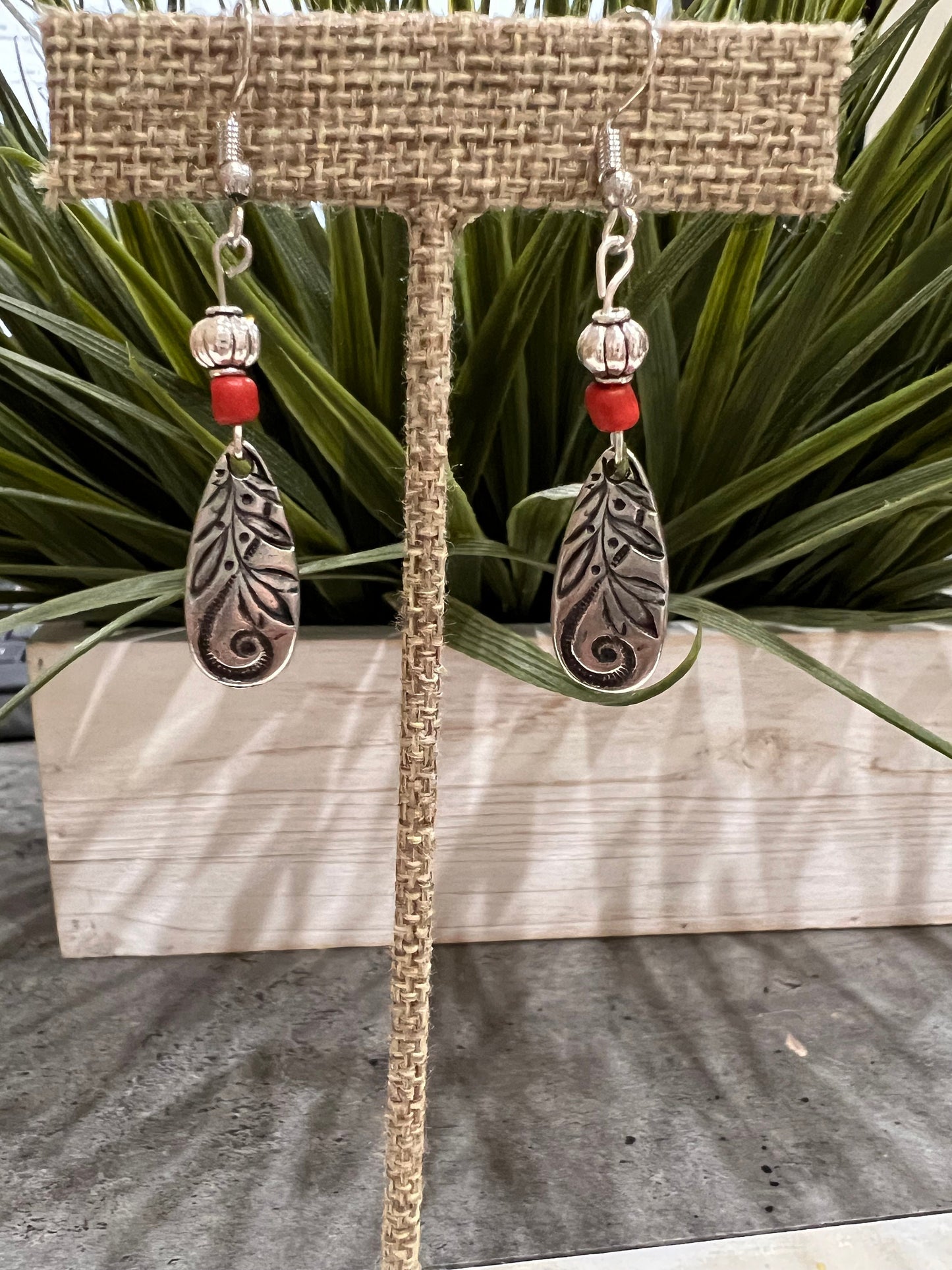 Tribal Wood Boho Dangles -Red //Unique Handmade Jewelry