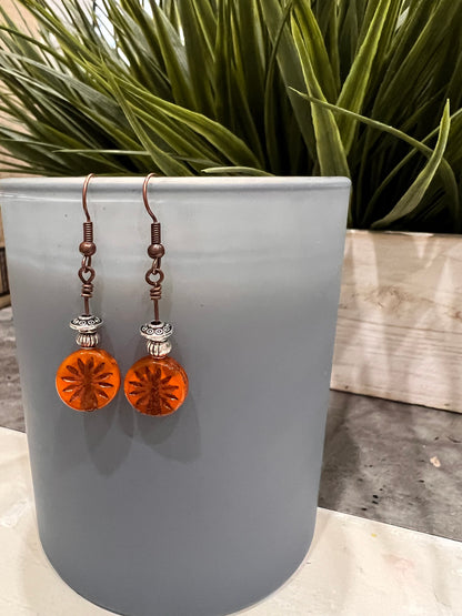 Orange Boho Dangle Earrings/Handmade Unique Jewelry/Gift for her