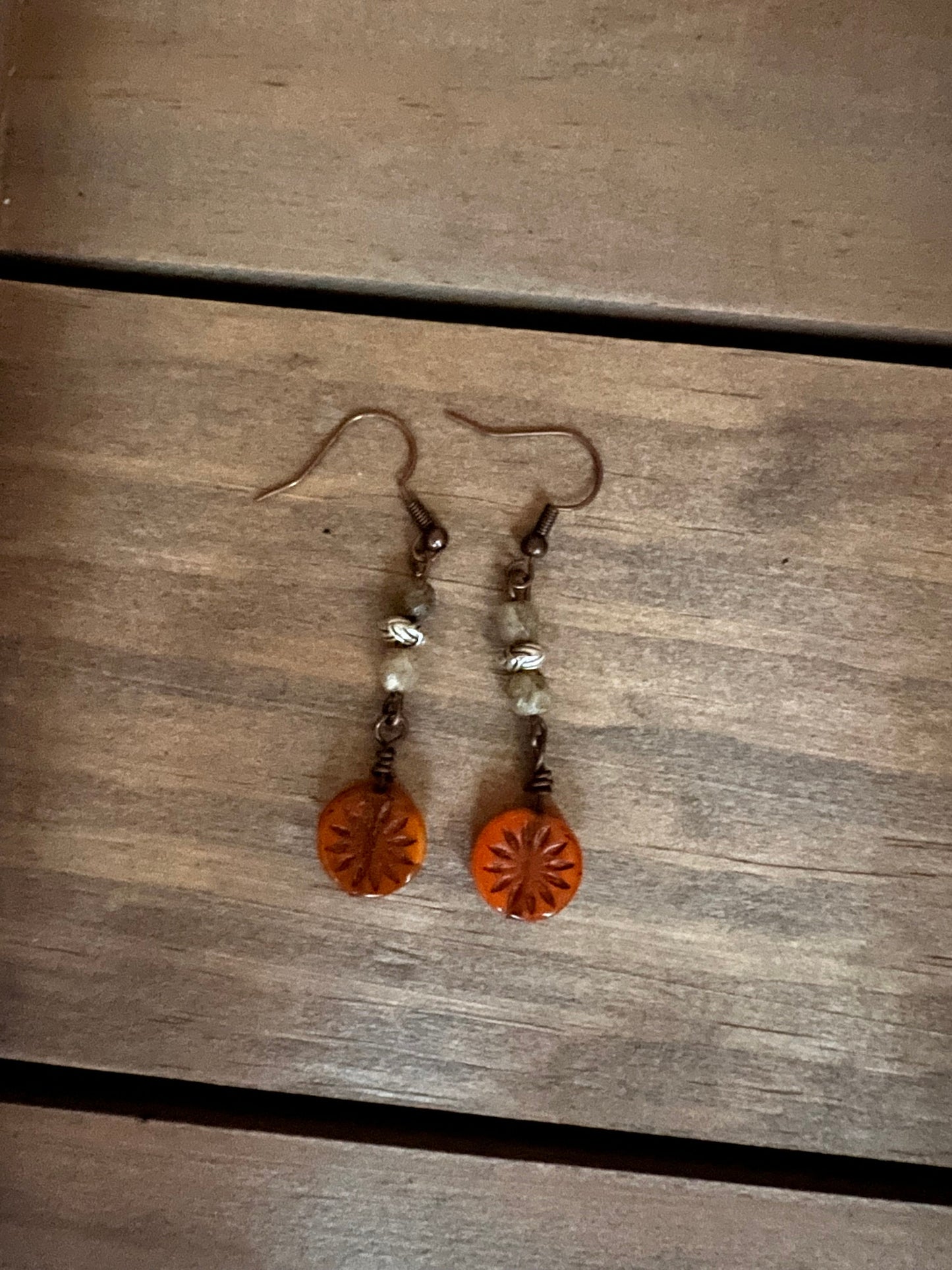 Wood Orange Boho Dangle Earrings/Handmade Unique Jewelry/Gift for her