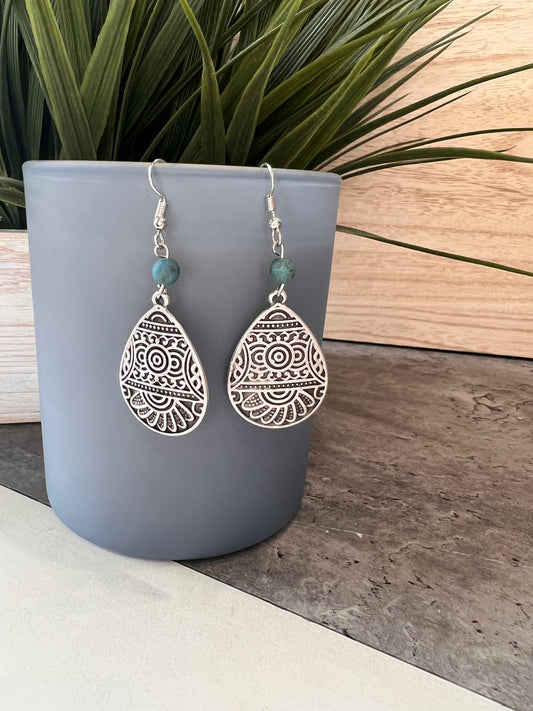 Tribal Teardrops // Silver Dangle Earrings