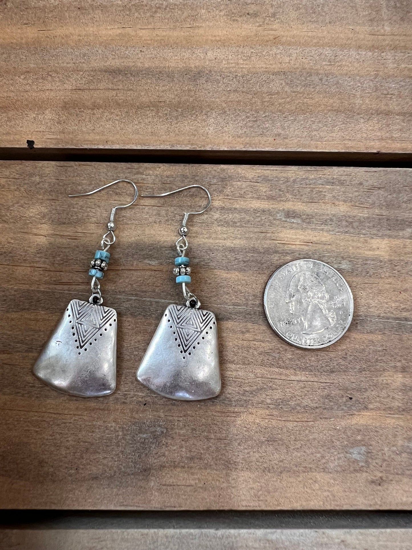 Turquoise Silver Tribal Dangles // Drop Earrings // Gifts for Her