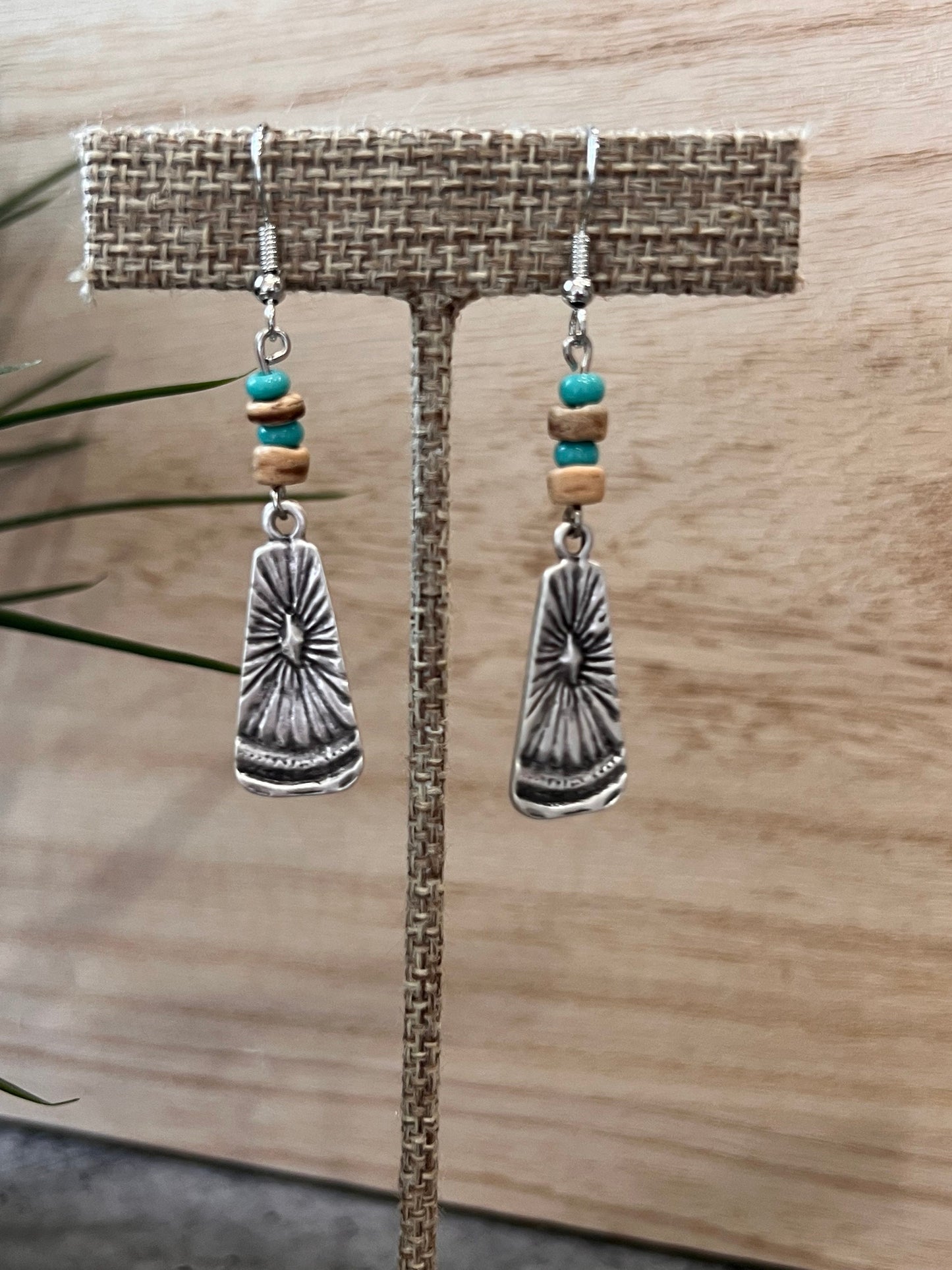 Turquoise Wood Tribal Dangles