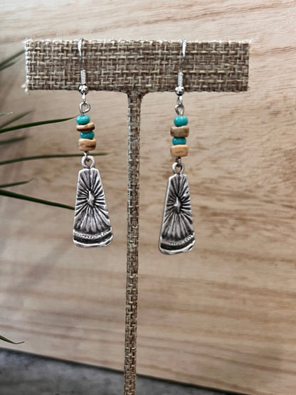 Turquoise Wood Tribal Dangles