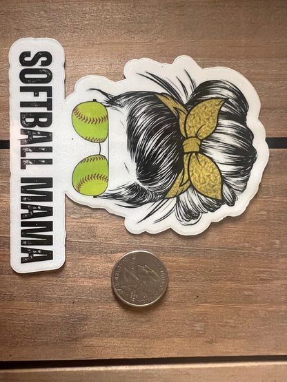 Softball Mama Messy Bun Sticker // Transparent