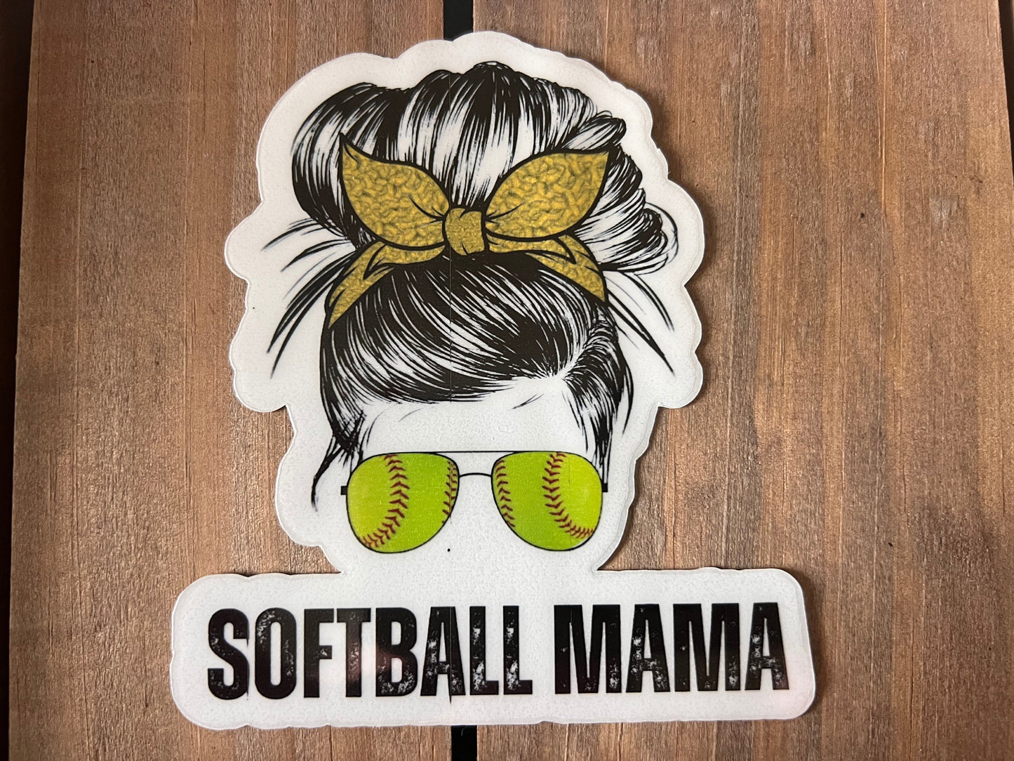 Softball Mama Messy Bun Sticker // Transparent