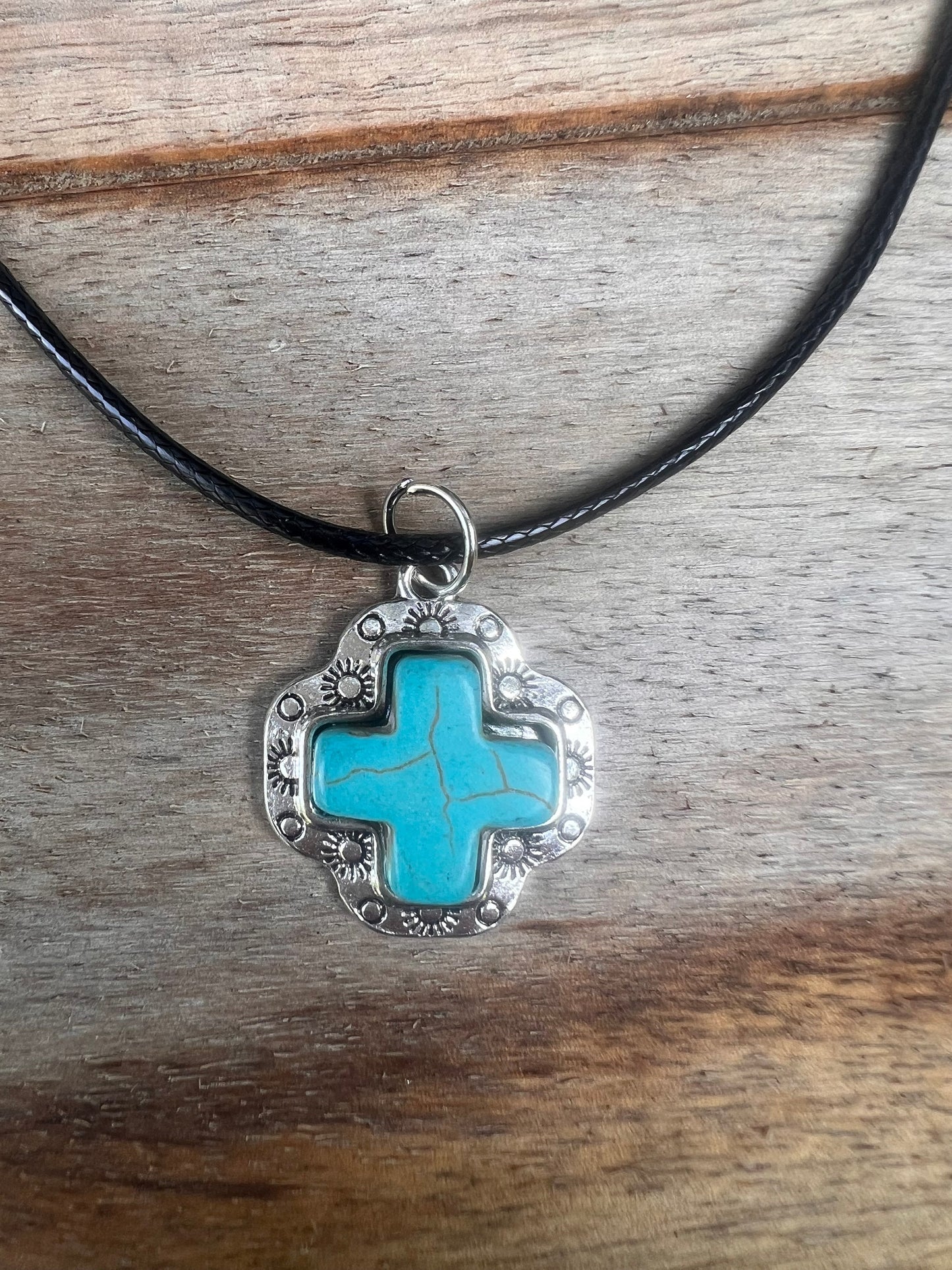 Charm Stacker Choker - Small Turquoise Cross