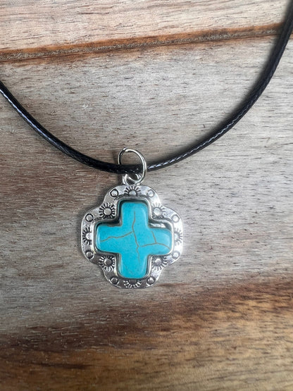 Charm Stacker Choker - Small Turquoise Cross